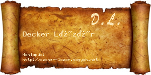 Decker Lázár névjegykártya